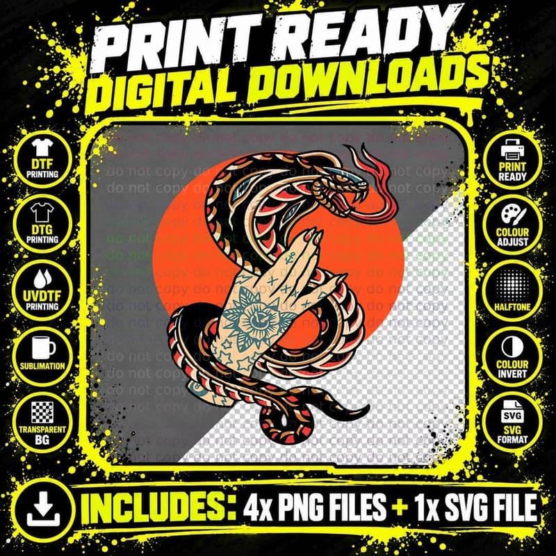 Tattoo Snake Hand T-Shirt, Tribal Symbol Art Png SVG Digital Bundle