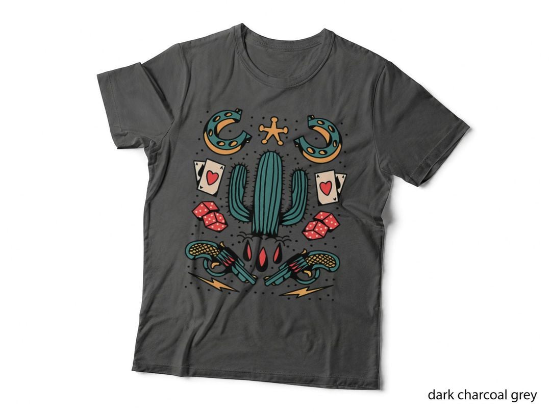 Tattoo Style Cactus Guns T-Shirt, Western Desert Vibes