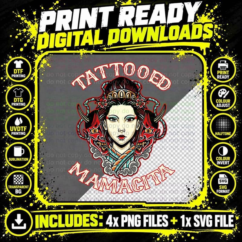 Tattooed Mamacita Hannya T-Shirt, Traditional Japanese Png SVG Digital Bundle