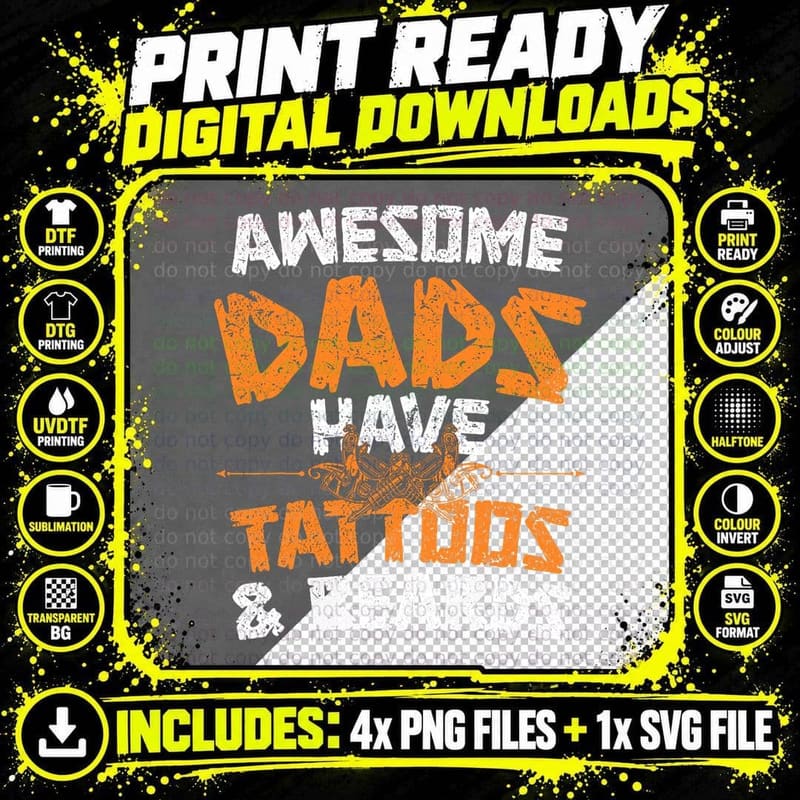 Tattooed Men Awesome Dads Have Tattoos and Beards Tattoo Png SVG Digital Bundle