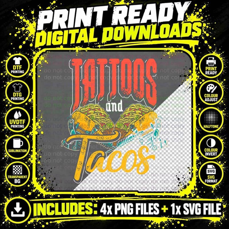 Tattoos and Tacos Tattoo T-Shirt Png SVG Digital Bundle
