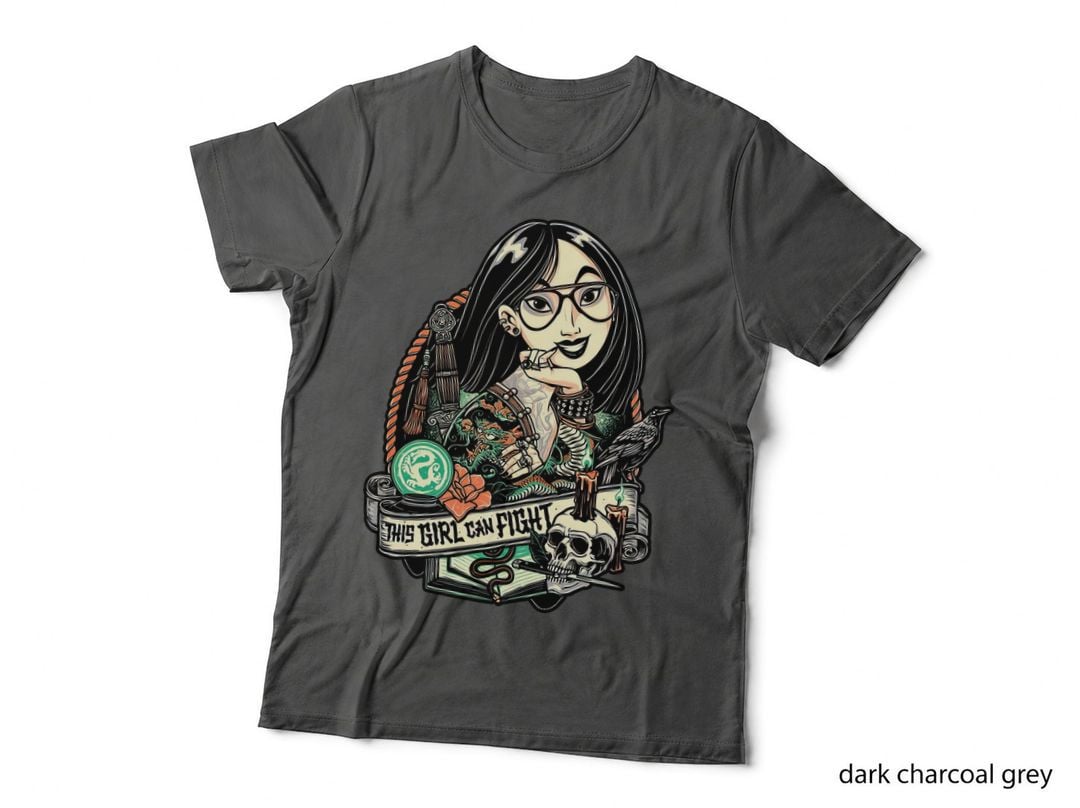 This Girl Can Fight T-Shirt, Gothic Tattoo Art Tee, Gift for Strong Women