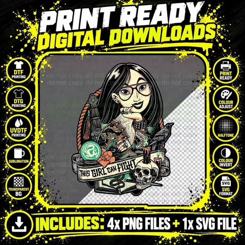 This Girl Can Fight T-Shirt, Gothic Tattoo Art Tee Png SVG Digital Bundle