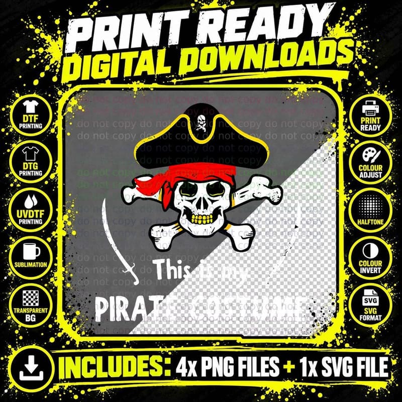 This Is My Pirate Costume Skull Jolly Roger Party Fun Png SVG Digital Bundle
