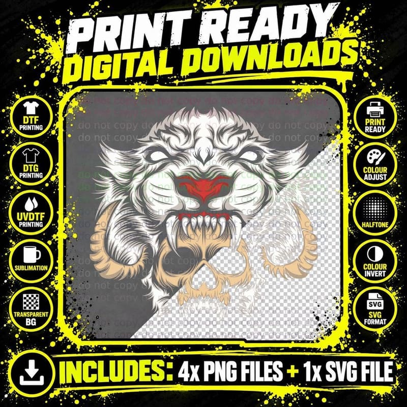 Tiger Skull Beast Head Predator T-Shirt Png SVG Digital Bundle