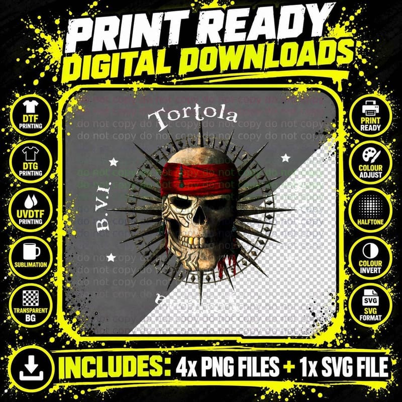 Tortola BVI Pirate Skull T-Shirt Png SVG Digital Bundle
