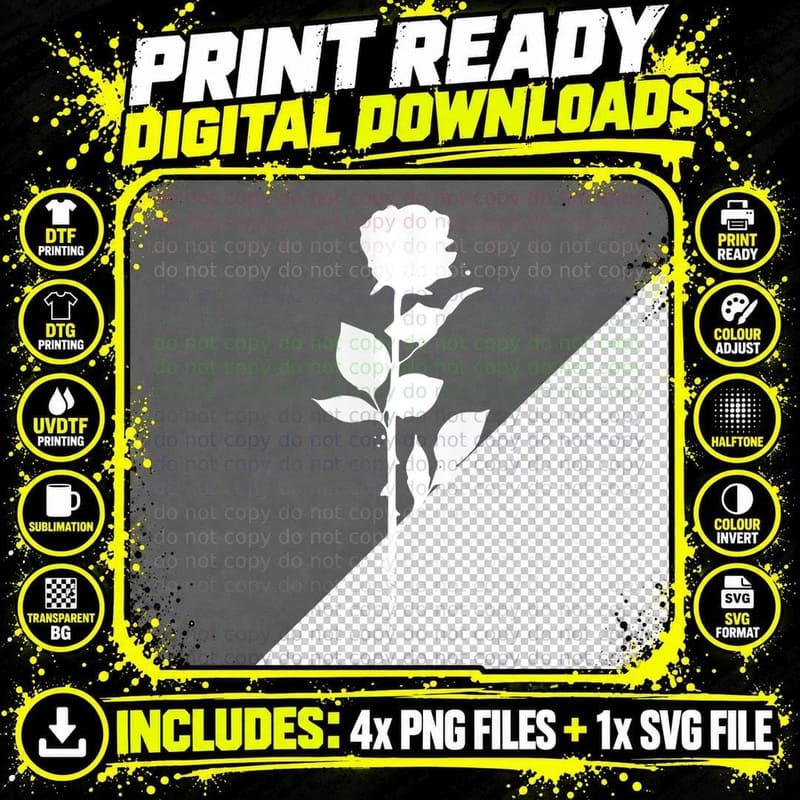 Traditional Tattoo Elegant Black Rose Flower Men Png SVG Digital Bundle