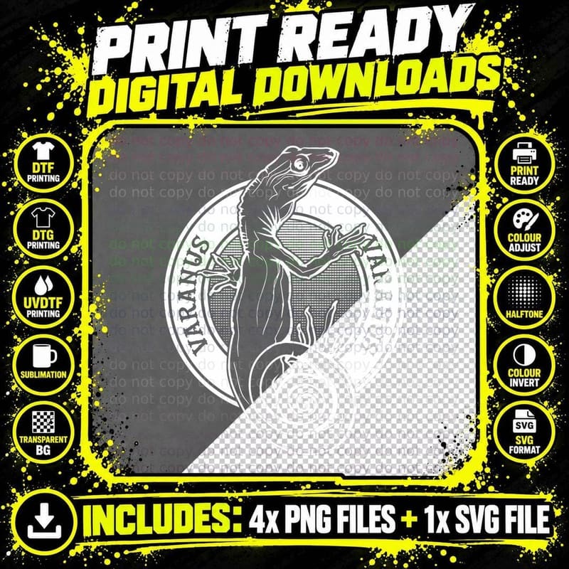 Tree Monitor Lizard Tattoo Style Reptile Keeper Varanus Png SVG Digital Bundle