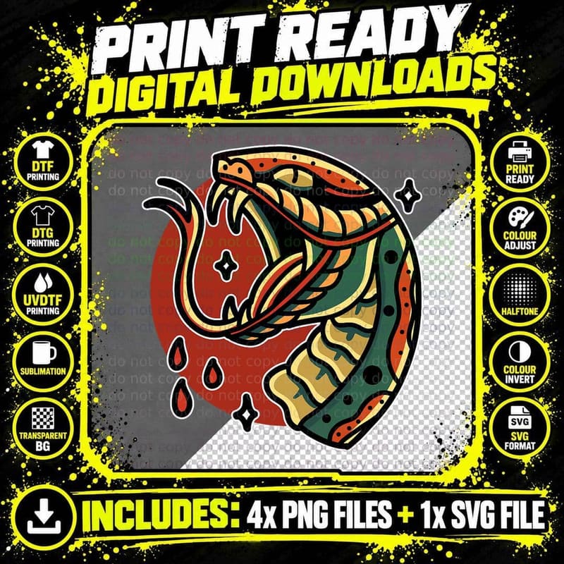 Tribal Snake Tattoo Design T-Shirt, Tattoo Style Png SVG Digital Bundle