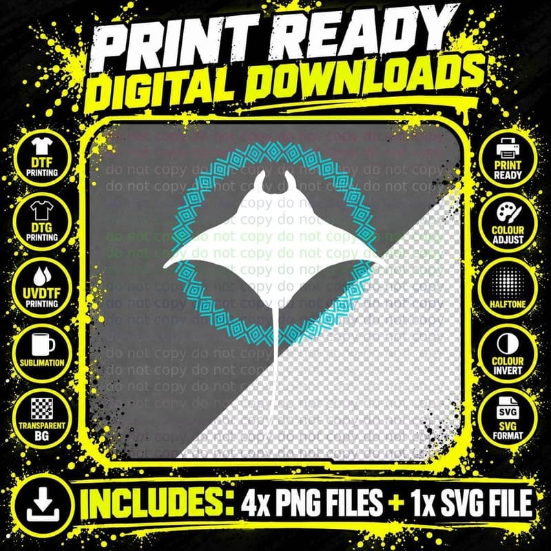 Tribal Stingray Hawaiian Polynesian Tattoo Style Png SVG Digital Bundle