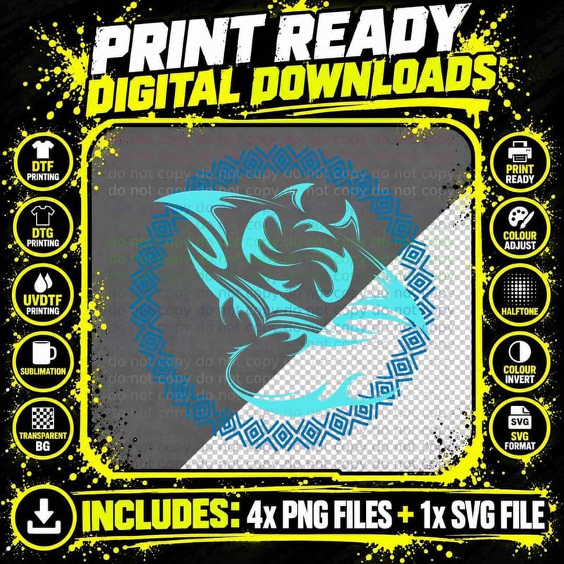 Tribal Stingray, Hawaiian Polynesian Tattoo Style Png SVG Digital Bundle
