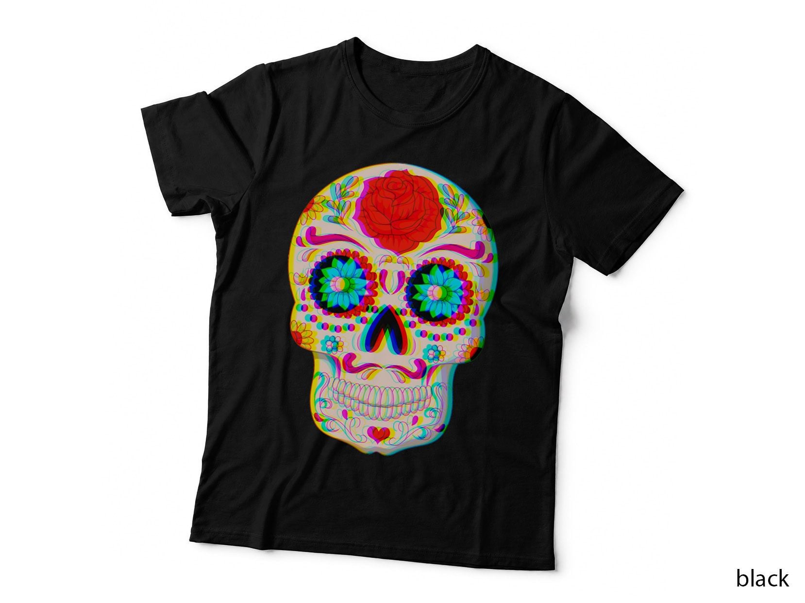 Trippy Sugar Skull Psychedelic Glitch T-Shirt