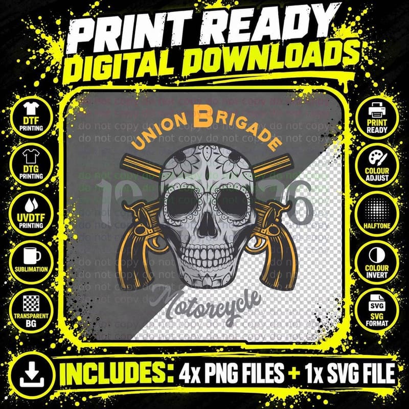 Union Brigade Skull with Guns Crossbones T-Shirt Png SVG Digital Bundle