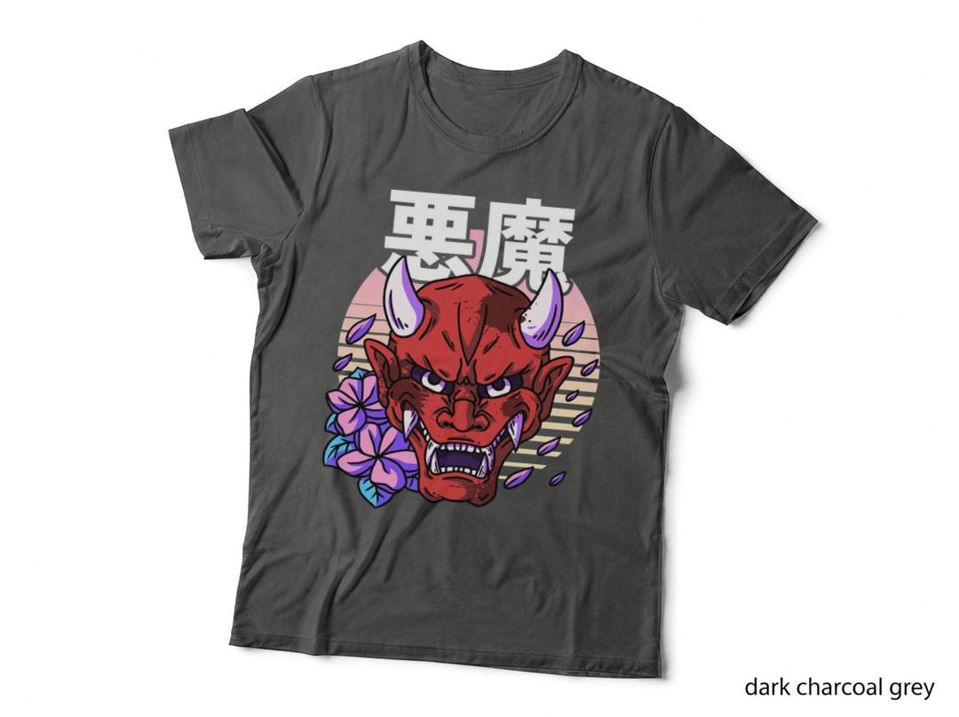 Vaporwave Japanese Demon Face Skull Devil Cherry Blossom T-Shirt