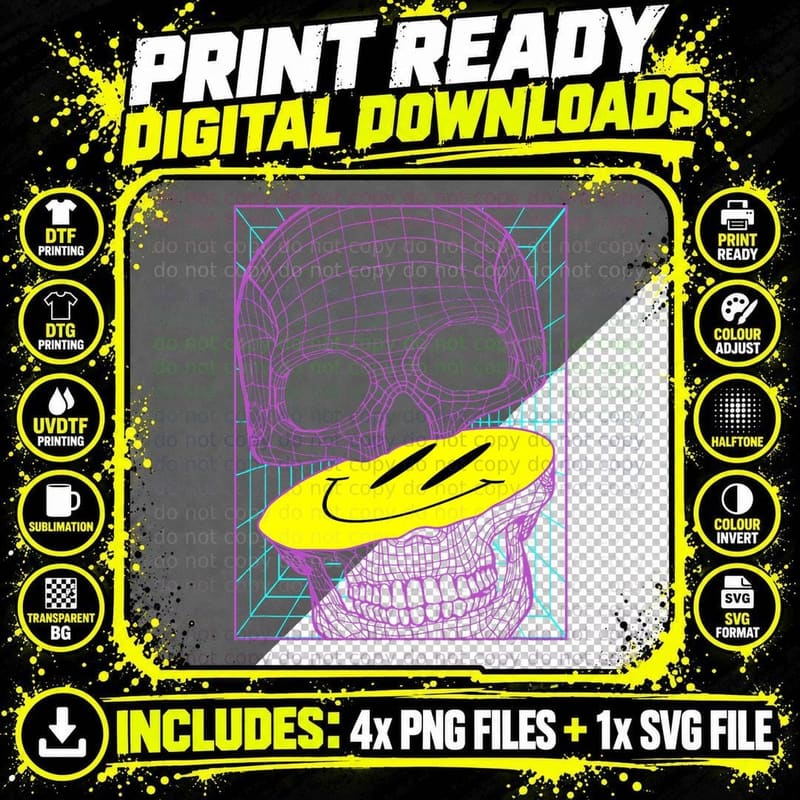 Vaporwave Skull Hologram Art Retrowave Aesthetic Png SVG Digital Bundle