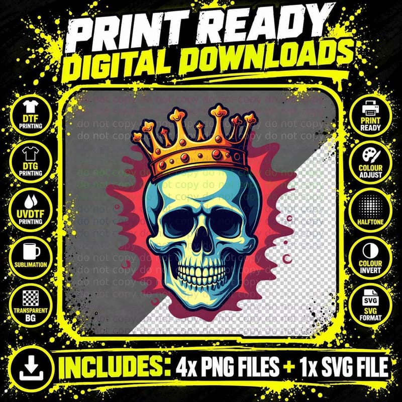 Vibrant Skull Crown Red Splatter T-Shirt Png SVG Digital Bundle
