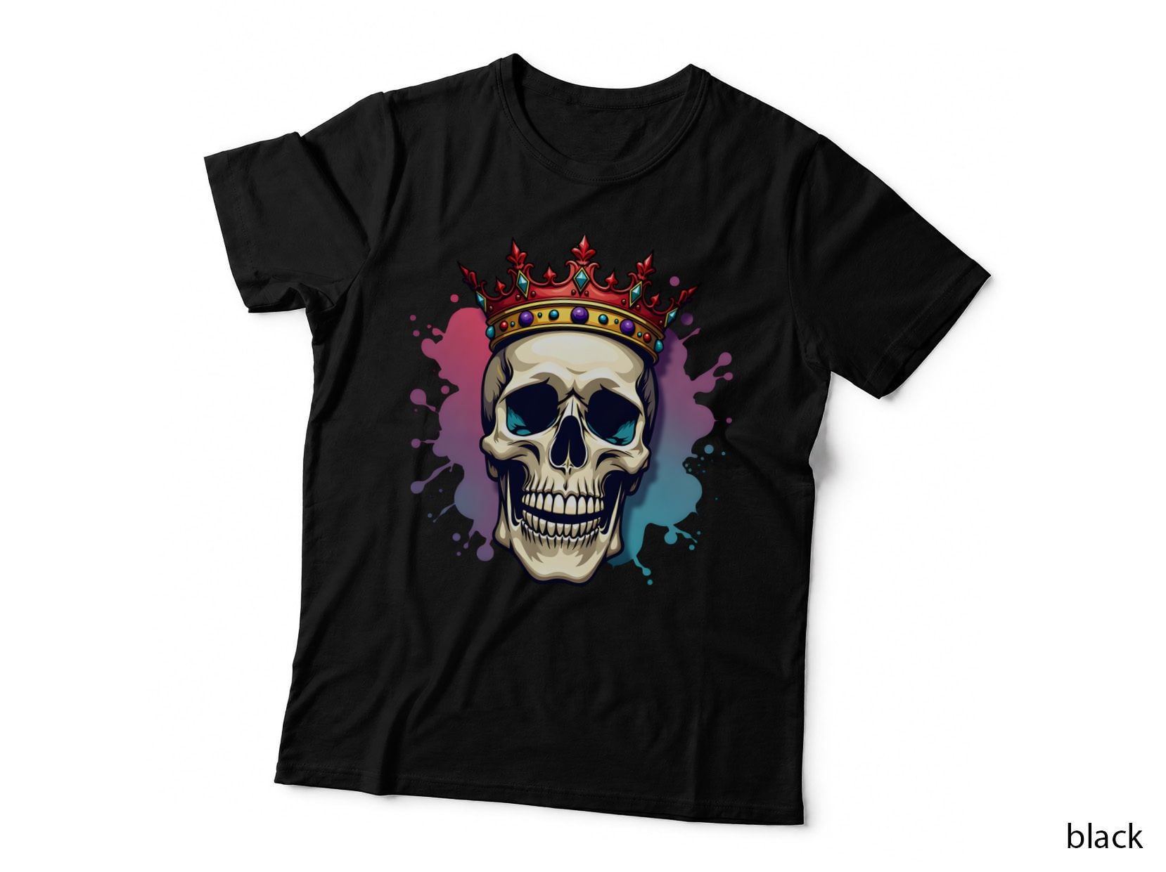 Vibrant Skull Glowing Eyes Crown T-Shirt