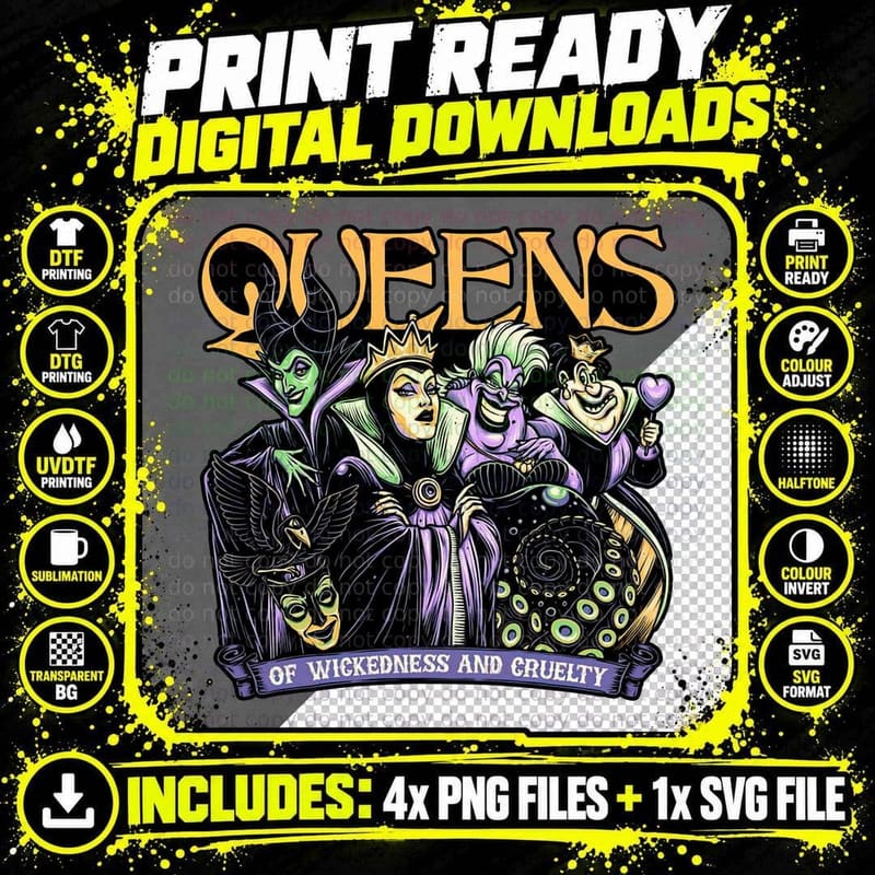 Villains T-Shirt, Gothic Fantasy Tee, Gift For Png SVG Digital Bundle