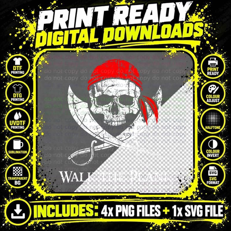 Walk the Plank Pirate Saying Skull and Crossbones Flag Png SVG Digital Bundle