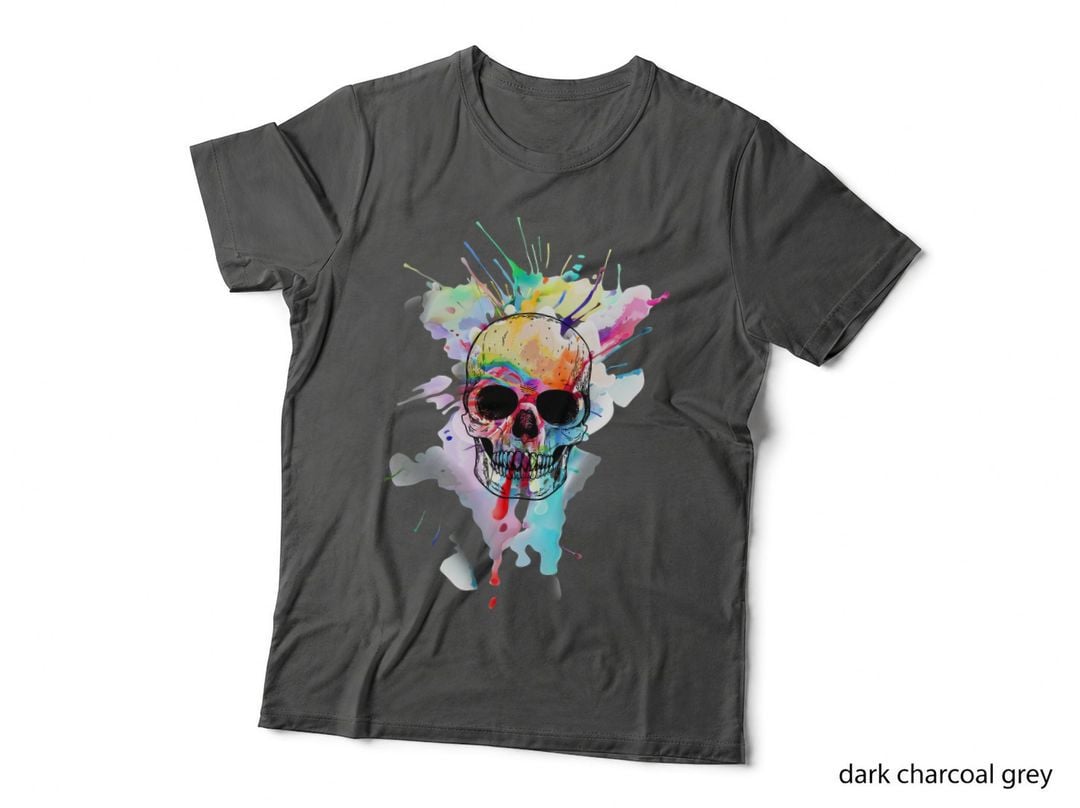 Watercolor Rainbow Skull T-Shirt, Artistic Skull Design
