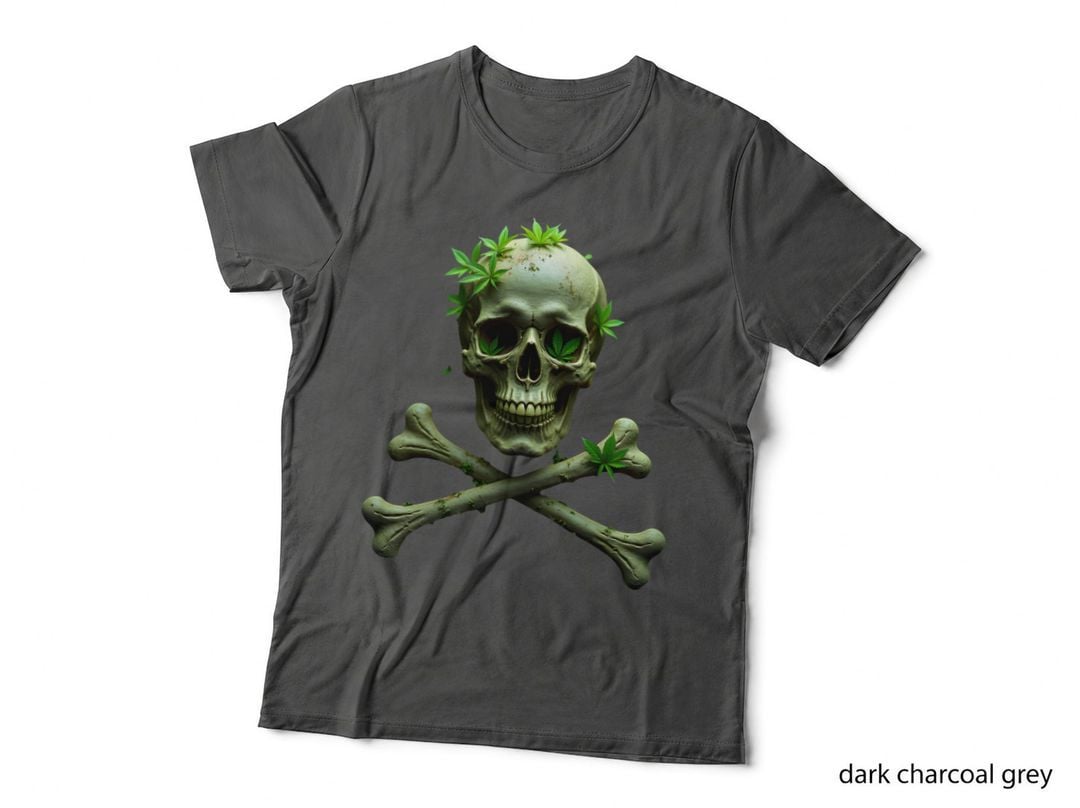 Weathered Skull and Crossbones with Marijuana Leaves Cannabis T-Shirt