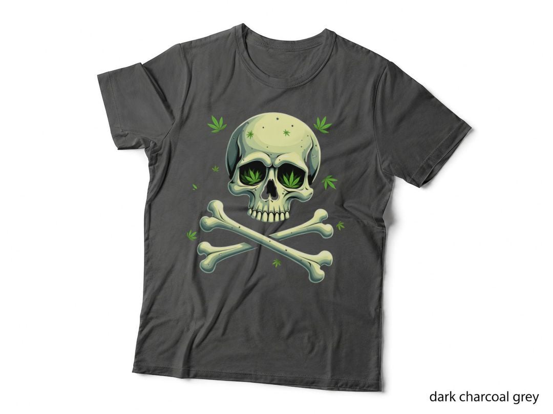 Weed Skull and Crossbones with Cannabis Leaves Graphic T-Shirt