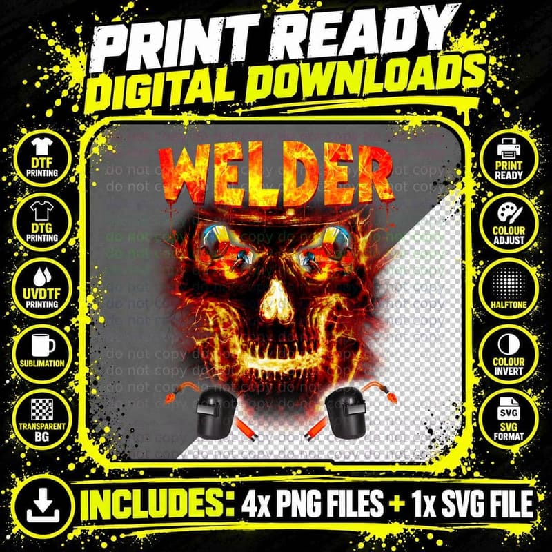 Welder Skull T-Shirt, Gothic Welding Apparel Png SVG Digital Bundle