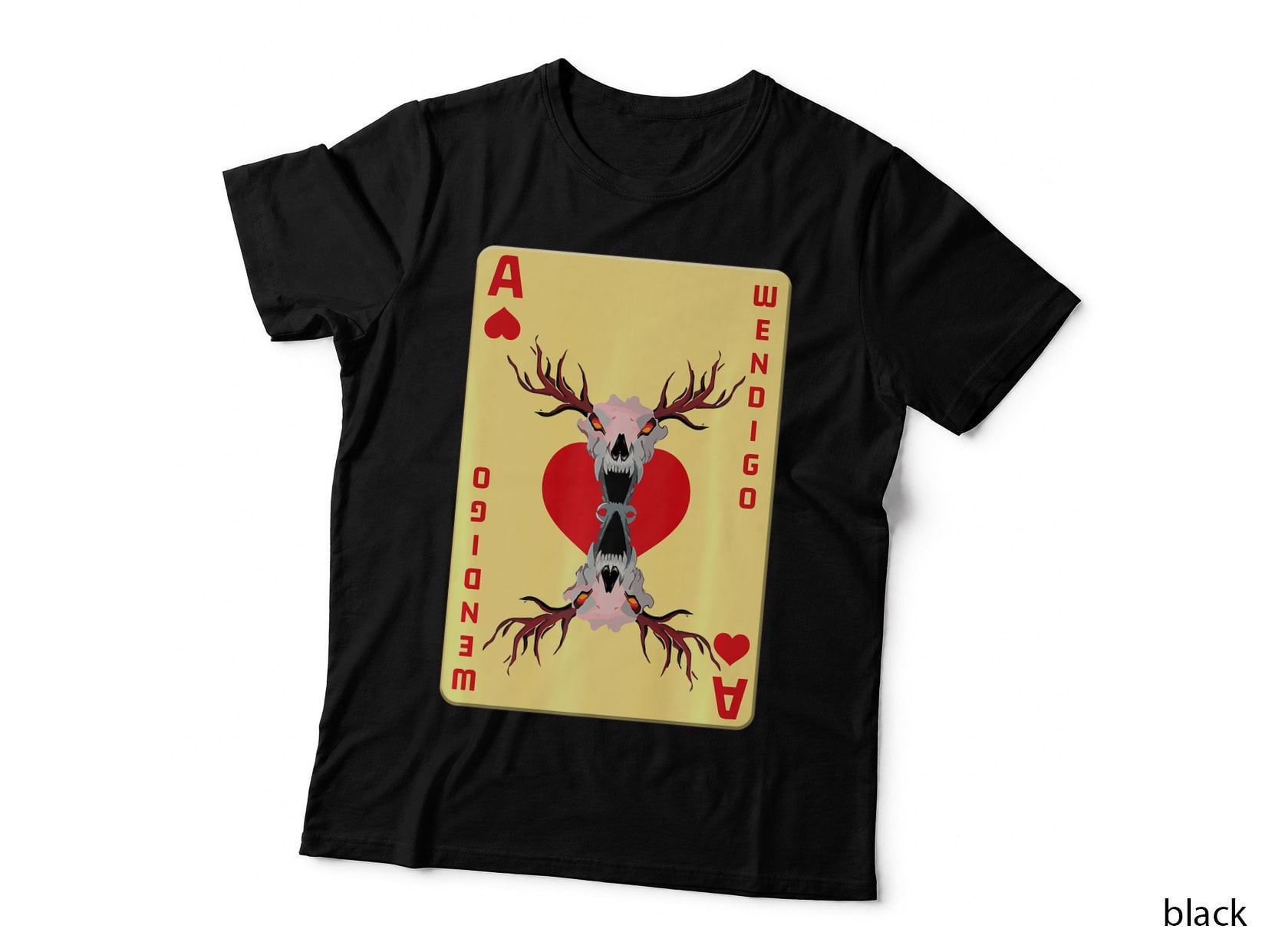 Wendigo Playing Card T-Shirt, a Wendigo Tee, Playing Card Style Yellow Skull