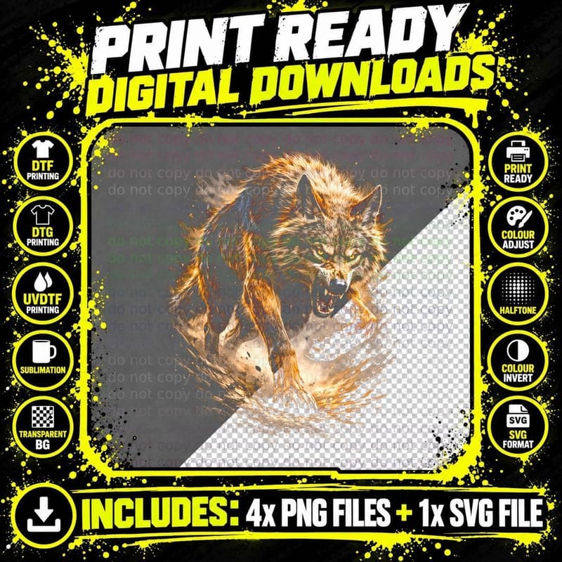 Werewolf T-Shirt, Halftone Fire Werewolf Graphic Tee Png SVG Digital Bundle