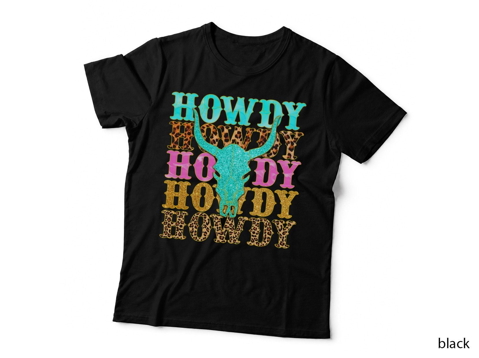 Western Country Leopard Howdy Bull Skull Cowgirl Rodeo T-Shirt