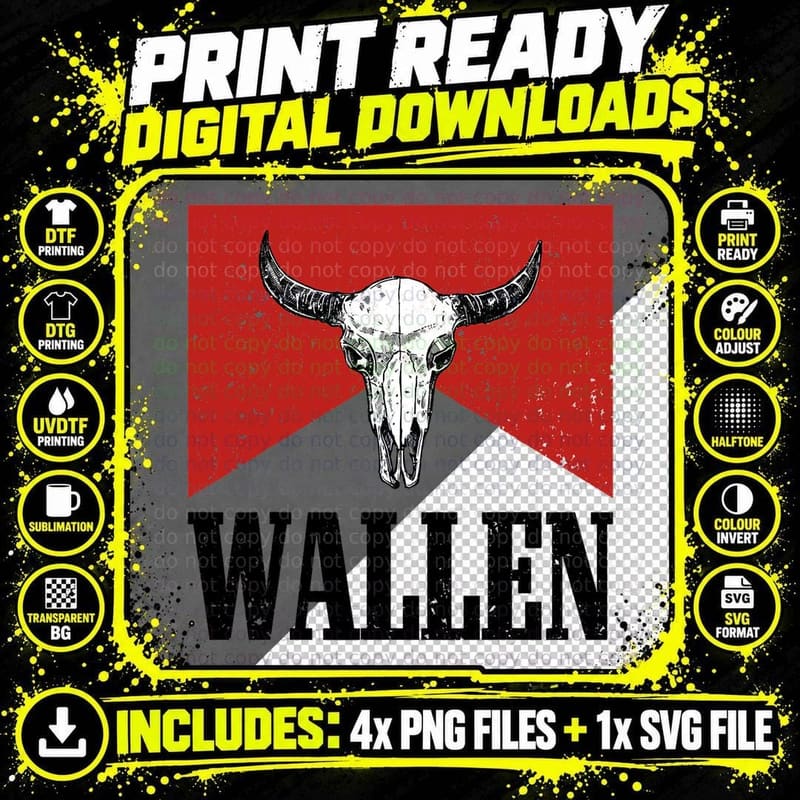 Western Country Music Girl Red Wallen Bull Skull T-Shirt Png SVG Digital Bundle