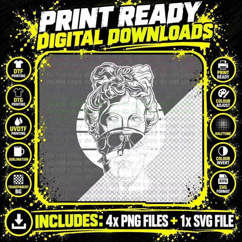 White Vaporwave Female Bust Statue Skull Greek Sculpture Png SVG Digital Bundle