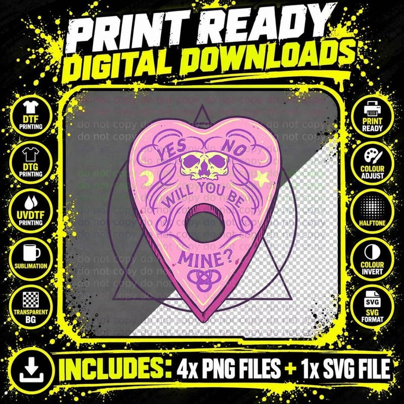 Will You Be Mine Quija Board Heart Planchette Pastel Png SVG Digital Bundle