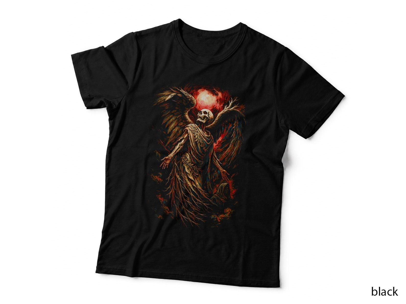 Winged Blood Angel Skull T-Shirt, Halftone Gothic Skull Graphic Tee