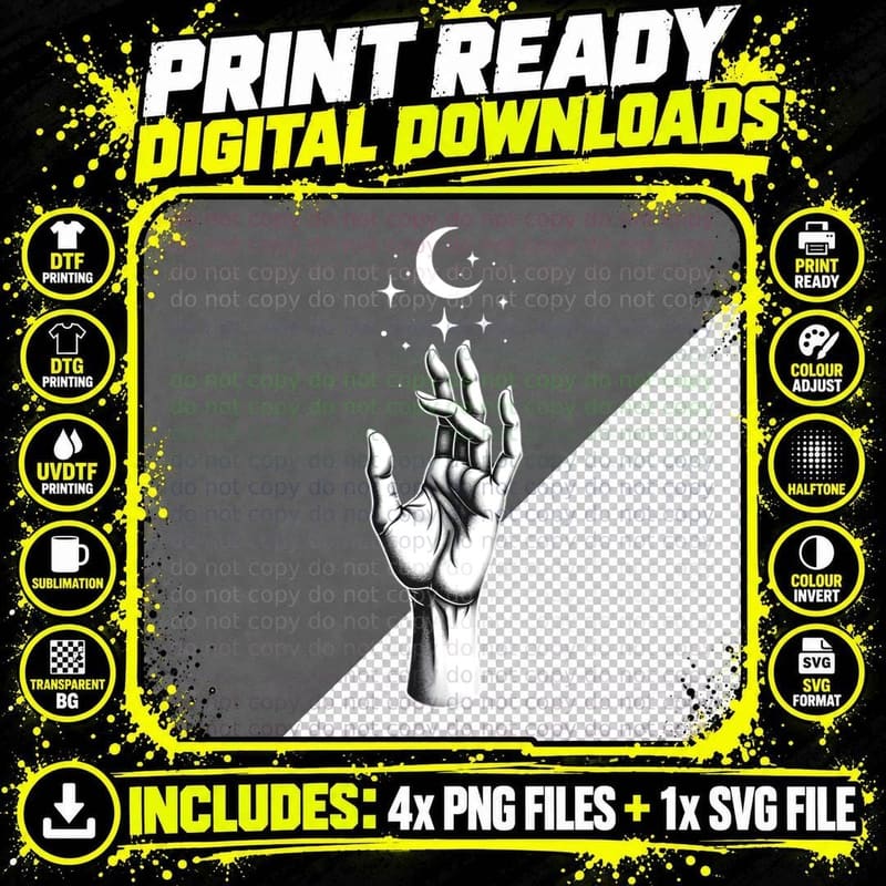 Witchy Occult Aesthetic Celestial Hand Minimalist Line Png SVG Digital Bundle