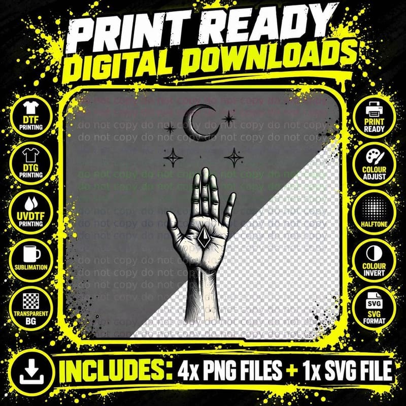 Witchy Occult Aesthetic Minimalist Line Art Celestial Png SVG Digital Bundle