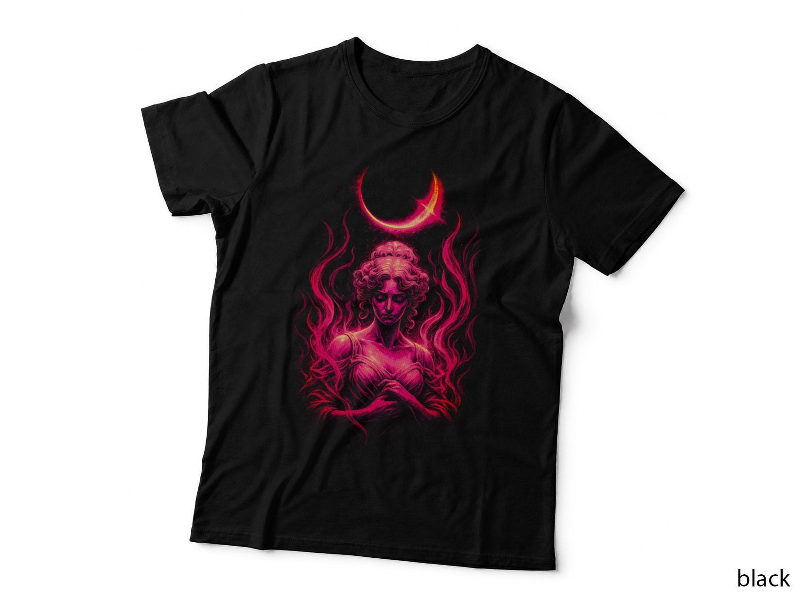 Woman with Moon T-Shirt, Celestial Art Print, Gothic Apparel