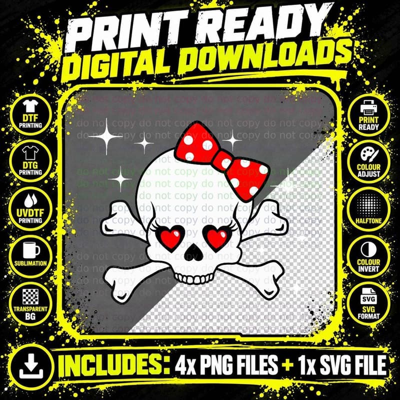 Women & Girls Cute Pirate Skull Crossbones, Funny T-Shirt Png SVG Digital Bundle
