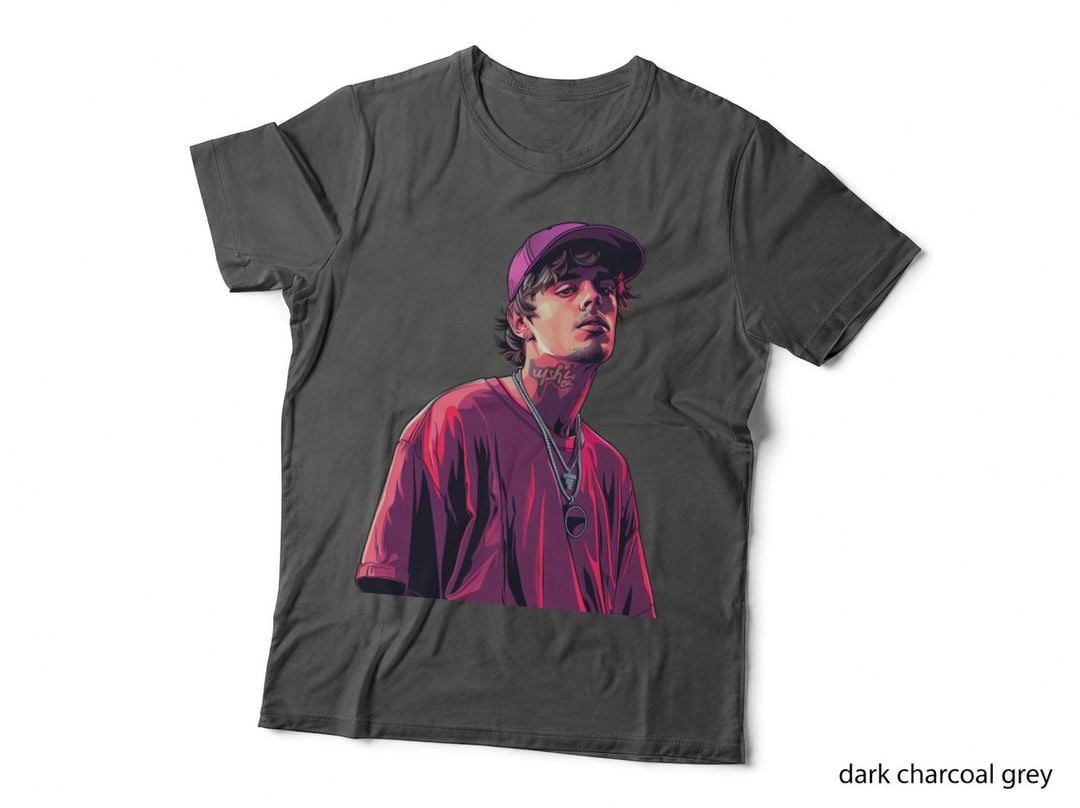 Young Male Rapper Streetwear Vector Portrait Purple Cap Neck Tattoo T-Shirt