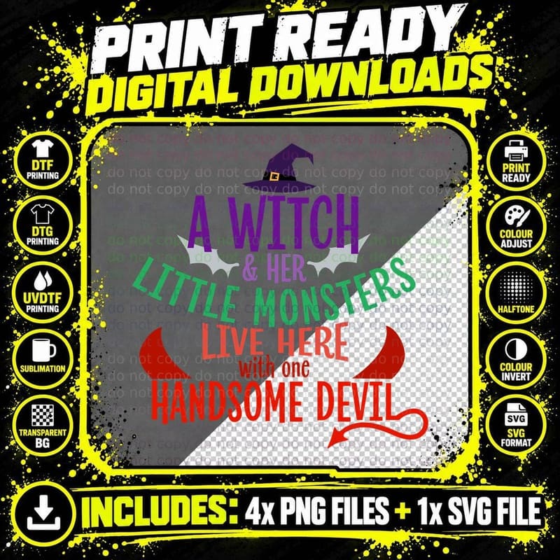 A Witch and Her Little Monsters T-Shirt Png SVG Digital Bundle