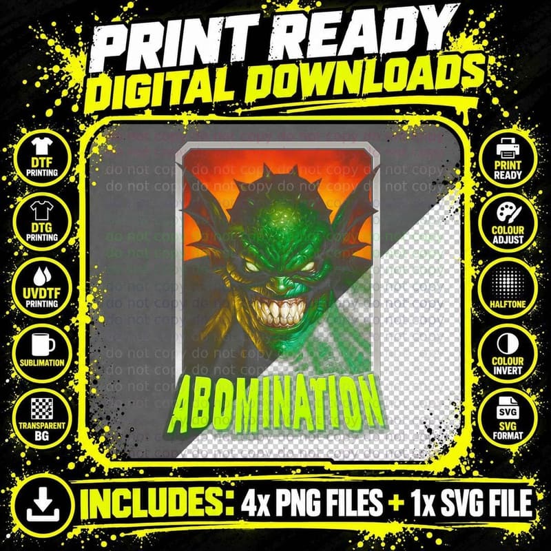 Abomination Green Orange Glow Horror T-Shirt Png SVG Digital Bundle