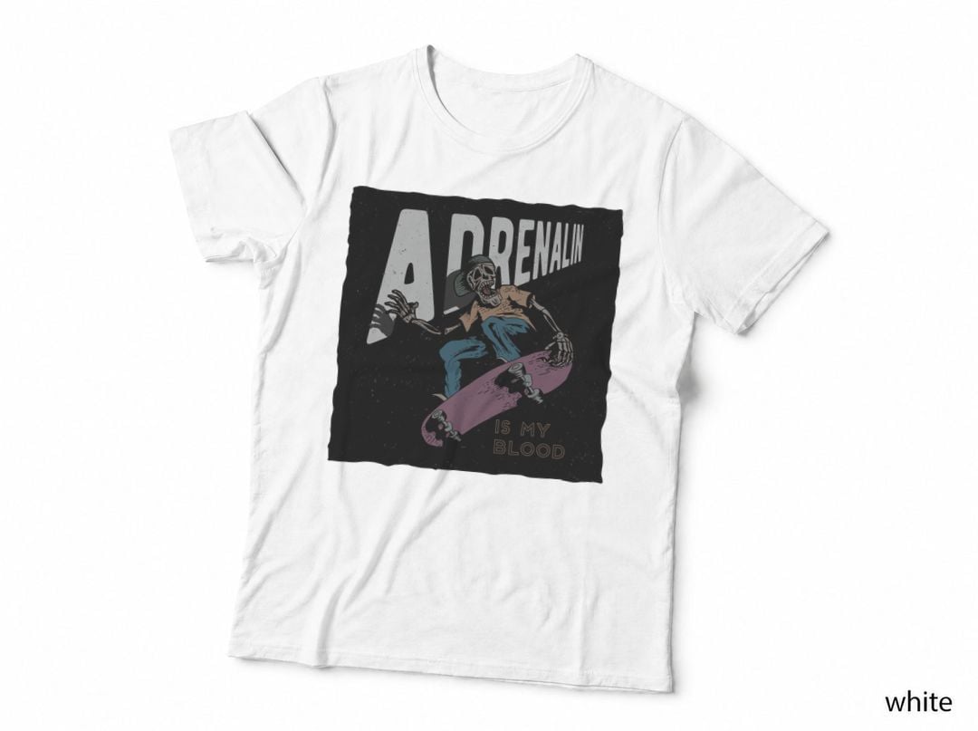 Adrenaline Is My Blood Skeleton Skateboard Punk Streetwear T-Shirt