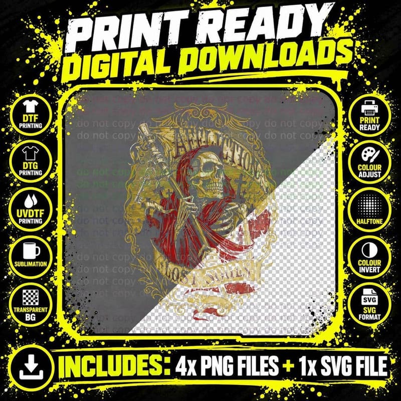 Affliction Lost Souls Gold Ornate Badge Grim Reaper Png SVG Digital Bundle