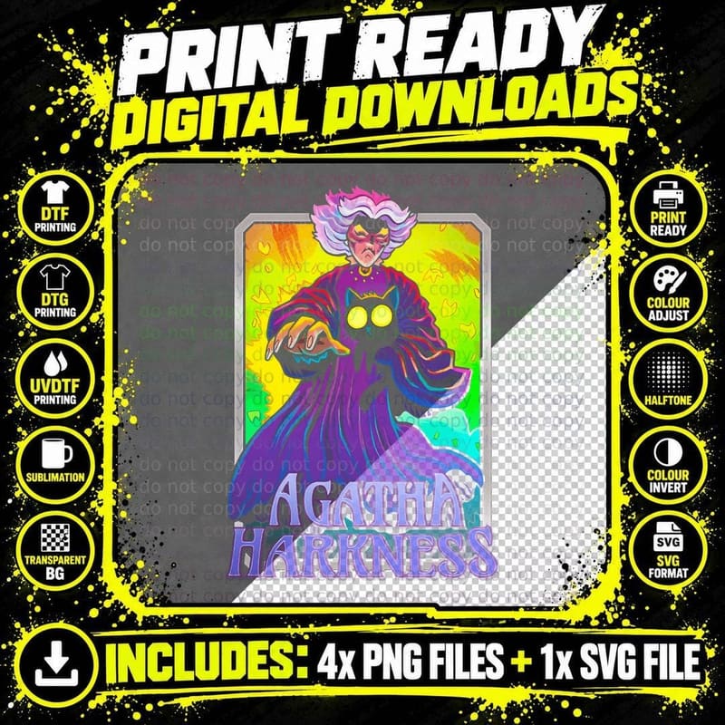Agatha Harkness Yellow Purple Fire Witch T-Shirt Png SVG Digital Bundle
