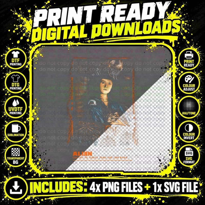 Alien Sci-Fi Female Orange Text Horror Monster Threat Png SVG Digital Bundle