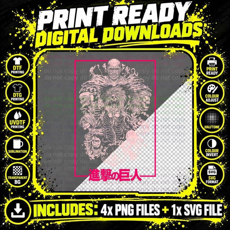 All Titans Attack on Titan Horror Demon Collage Pink Png SVG Digital Bundle