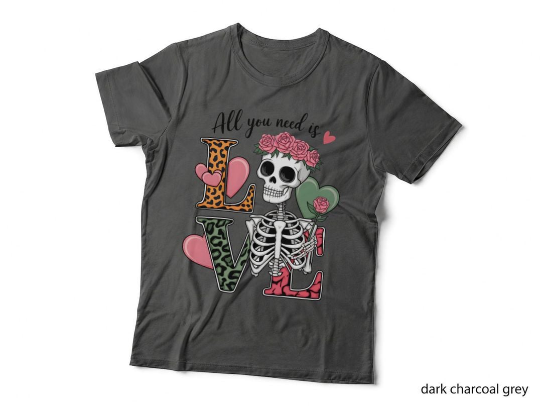 All You Need Is Love Skeleton Heart Leopard Vintage T-Shirt