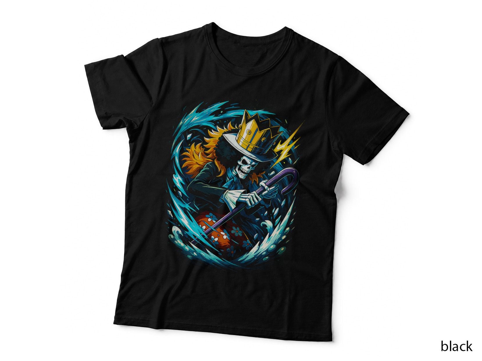 Anime Skeleton Sorcerer T-Shirt, Halftone Skull Mage Warrior Graphic Tee