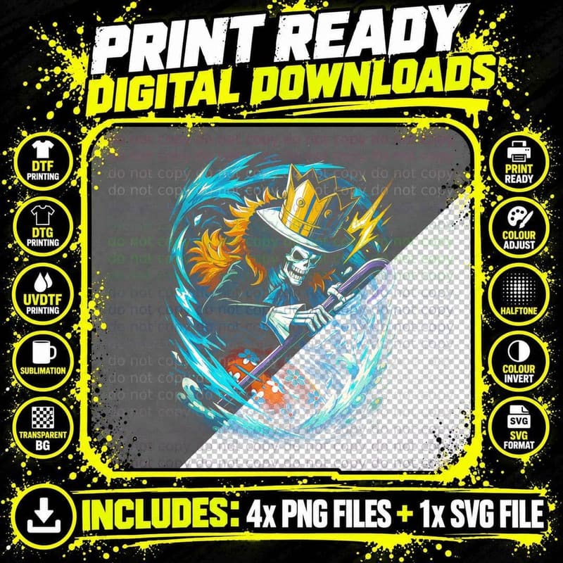 Anime Skeleton Sorcerer T-Shirt, Halftone Skull Mage Png SVG Digital Bundle