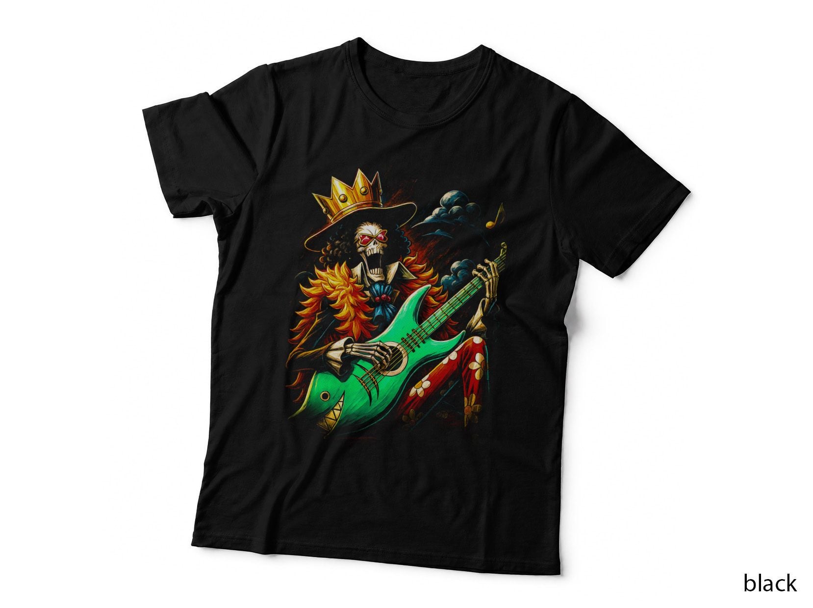 Anime Skull Guitarist T-Shirt, Halftone Skeleton Music Warrior Graphic Tee
